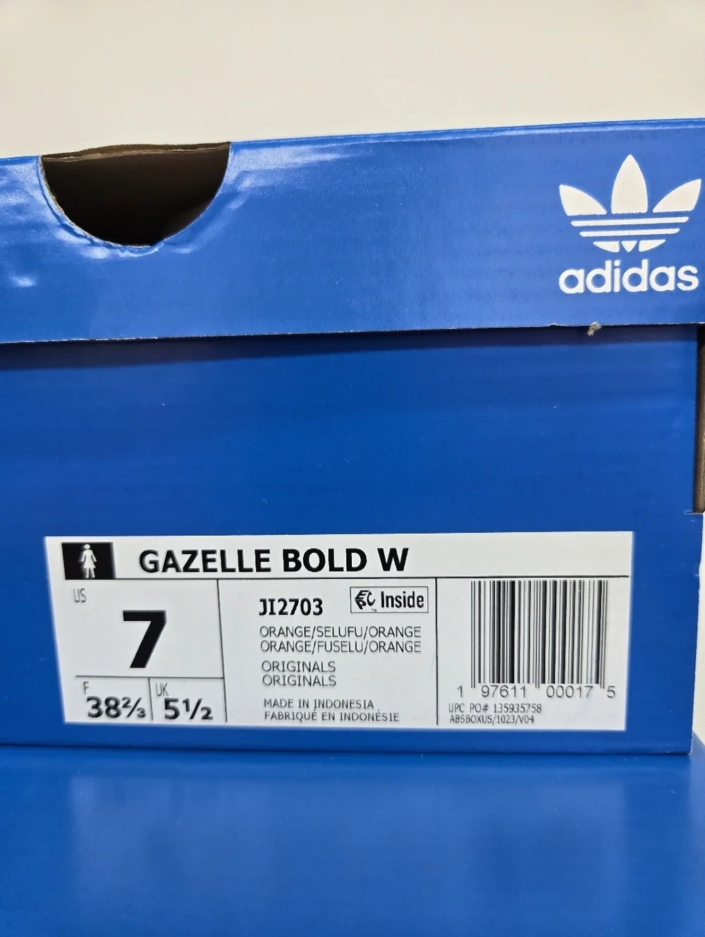 adidas Women's Gazelle Bold JI2703 Orange Semi Lucid Fuchsia Shoes Size 7 New